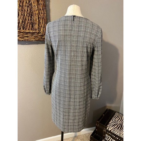 Chaps Ralph Lauren Dress Black White 8 Stretch Long Sleeve Shift Washable - Picture 9 of 9